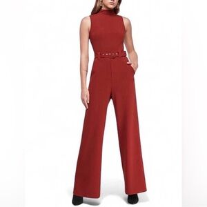 Express Rust Colored Belted Jumpsuit